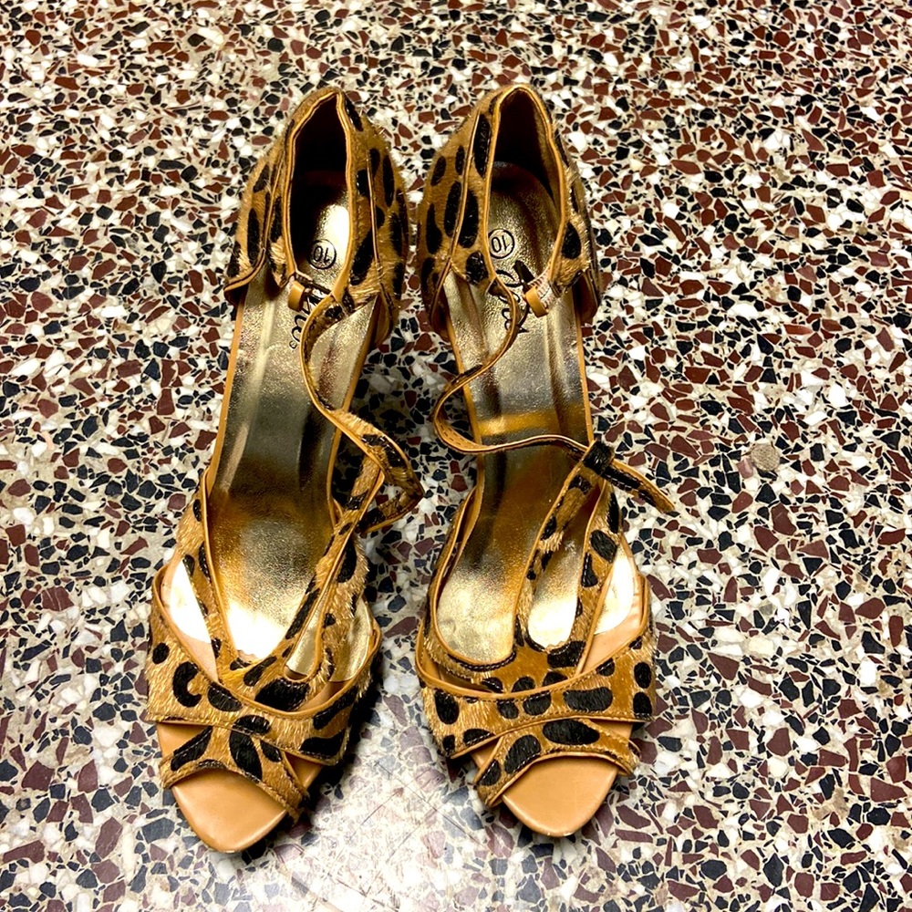 Cheetah print peep toe stilettos